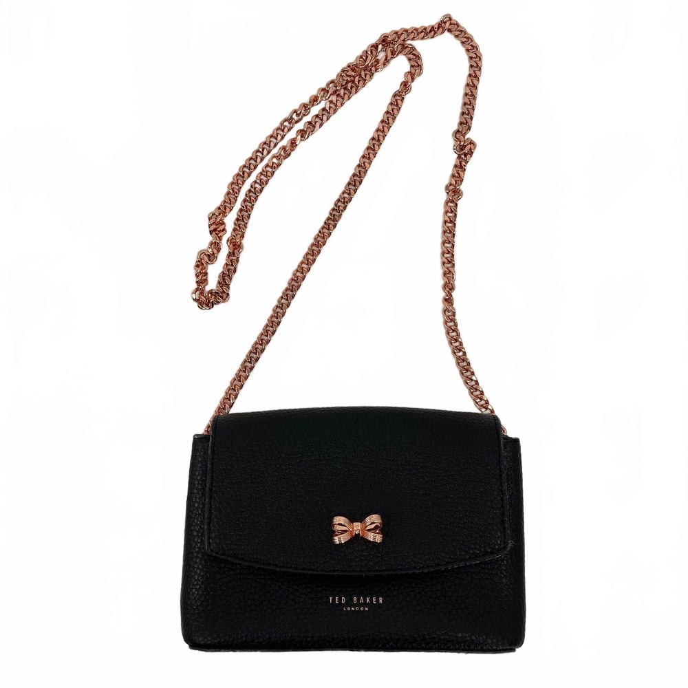 Ted Baker Black Crossbody Bag Rose Gold Chain Strap Bow
